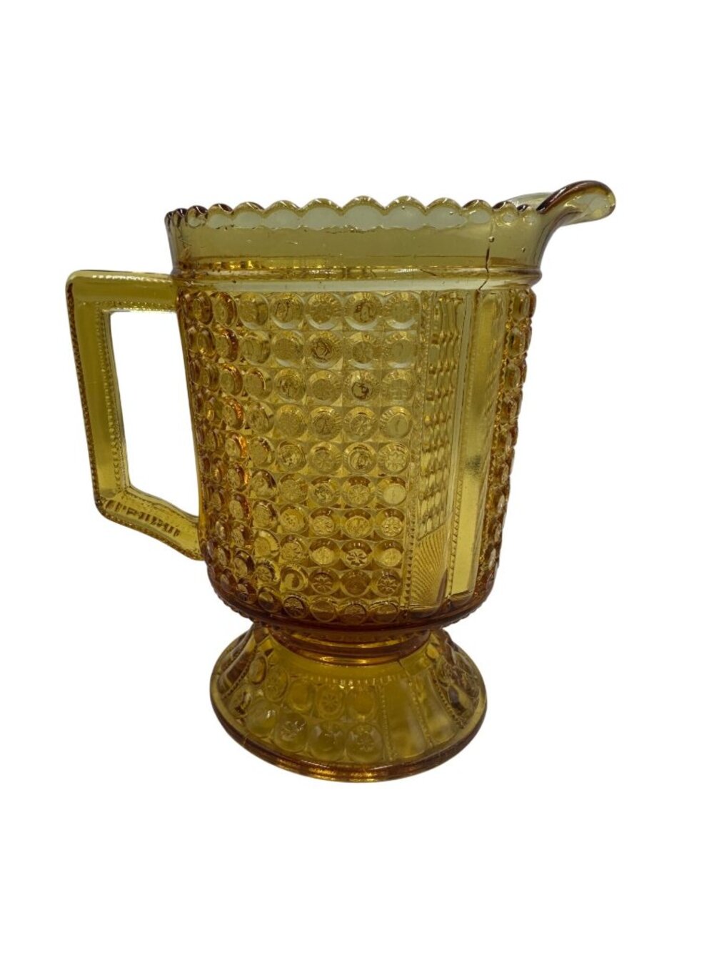 Antique Early American Pressed Glass Amber Three Panel Creamer Pitcher 1880s